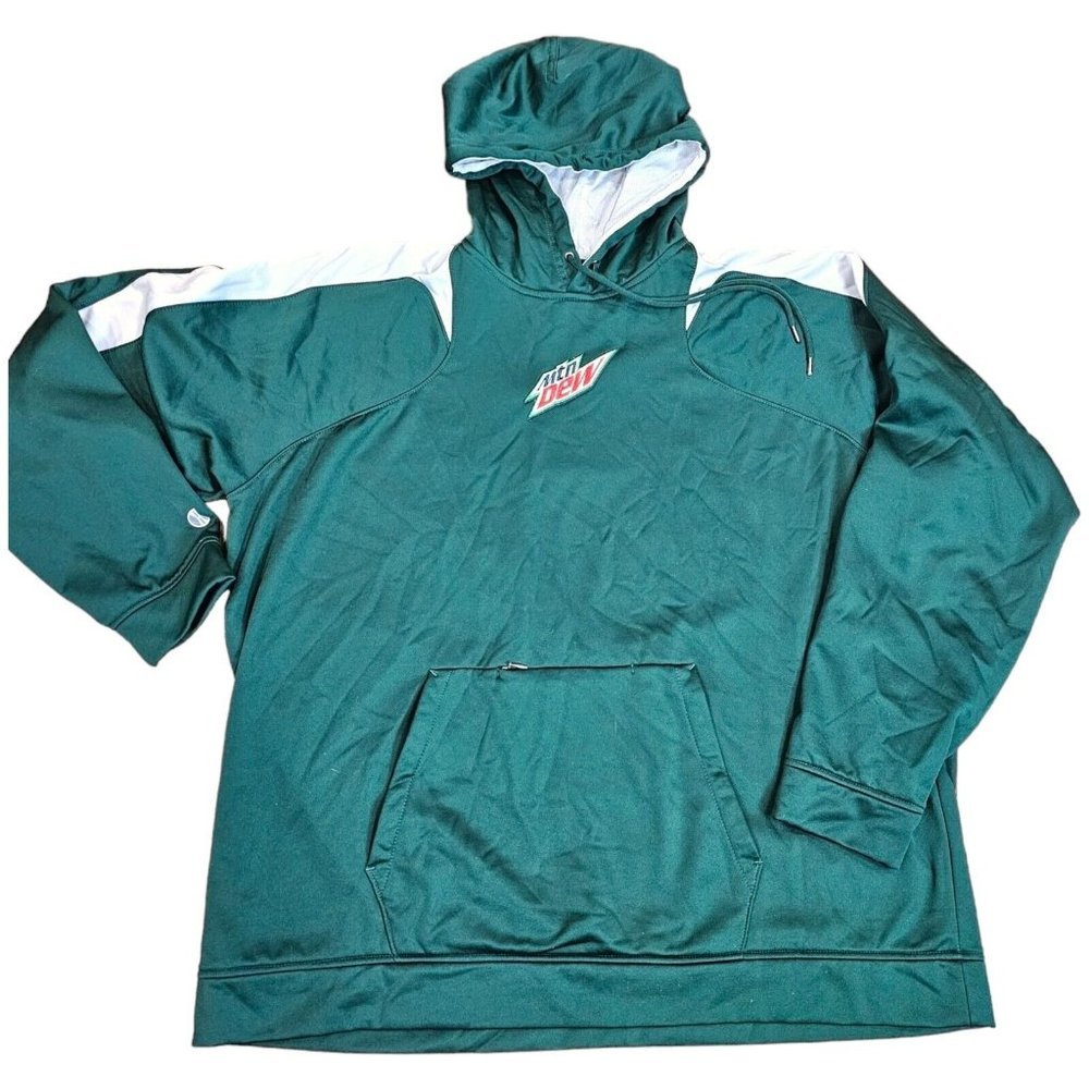 Y2K Mountain Dew XL Hoodie Hooded Sweatshirt Embroidered Green Pockets